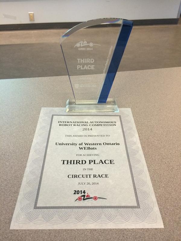 WE Bots 2014 IARRC third place trophy and certificate