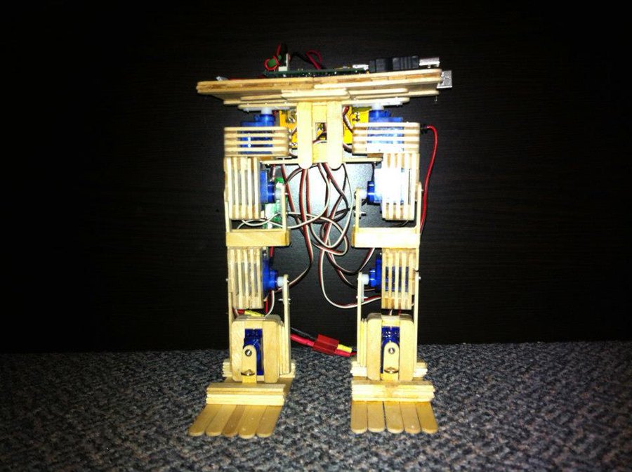 Early construction of a wooden walking robot